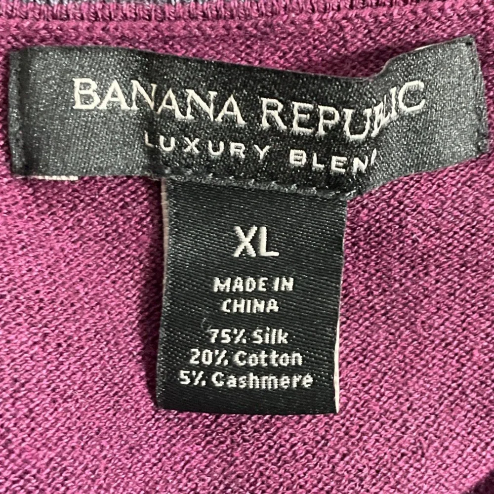 Banana Republic Luxury Blend Sweater Men XL V-Neck Maroon Silk Cotton‎ Cashmere